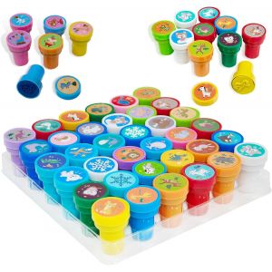 KALANKA-Lot de 36 tampons, Ensemble de tampons de Voiture de Dessin animé, Ensemble de tampons d'animaux Multicolores, tampons de Jouets Mignons, Cadeaux de fête pour Enfants (Set B) - Neuf