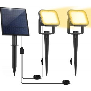 Spot Solaire Ext&eacute;rieur, 2 En 1 3000k &Eacute;clairage Ext&eacute;rieur Solaire Puissant, Auto On/Off, 2 Modes, &Eacute;tanche Ip65 Lampe Solaire Exterieur Avec Piquet Pour Jardin, Cour, All&eacute;e, Porche - Neuf