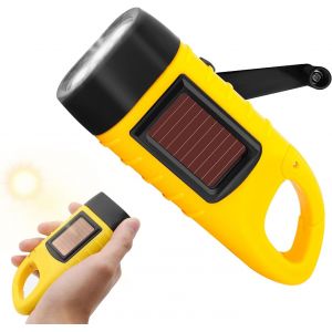 Lampe de poche solaire &agrave; manivelle - Lampe de poche LED &agrave; dynamo avec mousqueton - Pour l'ext&eacute;rieur, le camping, l'escalade, la randonn&eacute;e - 3 sources de lumi&egrave;re LED haute luminosit&eacute; [Classe - Neuf