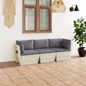 Prolenta Premium - Canap&eacute; Palette &Agrave; 3 Places De Jardin Avec Coussins Bois D'&eacute;pic&eacute;a - Neuf