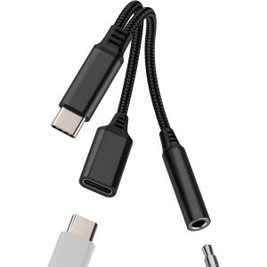 Adaptateur USB C vers Jack 3,5 mm Chargeur Type C (2 en 1) pour iPhone 16 15 Pro Max Adapter Compatible avec Samsung pour Apple Headphone Audio C&acirc;ble Microphone, Dongle Connecteur Android Auxiliaire - Neuf