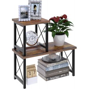 Ulteronixshop-Petite Etagere a Poser sur Bureau & Mini Etagere Rangement Plan de Travail Cuisine | 40x40x19cm, en Bois/M&eacute;tal | Etageres pour Rangement Bureau/Cuisine, Stackable desk Rack (Bois Fum&eacute;) - Neuf