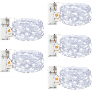 Lot De 5 Guirlande Led À Pile Avec Minuterie,2m 20 Led Petite Fairy Lights En Fil D'argent,Ip65 Étanche Guirlande Lumineuse Pile Pour Décoration Chambre Noël Maison Halloween Blanc Froid - Neuf