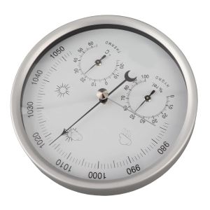 SUBZONAL-Station M&eacute;t&eacute;o en M&eacute;tal, Alliage D'aluminium L&eacute;ger, Thermom&egrave;tre Mural, Barom&egrave;tre, Hygrom&egrave;tre, Mesures Claires pour la Maison, le Bureau, la Terrasse, le Jardin, Aiguilles Noires sur Cadran Bl - Neuf