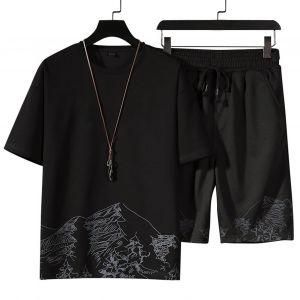Ensemble Deux Pieces Pour Homme, T-Shirt Et Short, Ideal Pour Les Sports De Plein Air, Noir, Taille Xl - Neuf