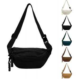 RFCBC-Sac Banane Velours Côtelé, Sac Banane Femme Velours Côtelé Sac Bandoulière Velours Côtelé Sac de Voyage avec Sangle Réglable pour Faire du Shopping, Sortir, Voyager et Travailler (Noir) - Neuf