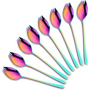 Cuillère Fourchette Couteau 3 En 1 Couteau Camping Couverts,De Plein Air Voyage 18/10 Inoxydable, Robuste, Léger ¿ Lot De 8 (Argent) - Neuf