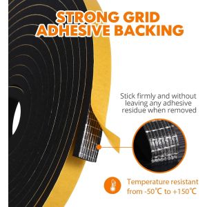 WAYI-Joint Adhésif Isolation Fenêtre-Joint Porte Entrée En Mousse Caoutchouc 25Mm(L) X 3Mm(H) X 10M(L)-Anti Froid Et Isolation Du Bruit-Antichoc Pour Coin De Placard, Noir - Neuf