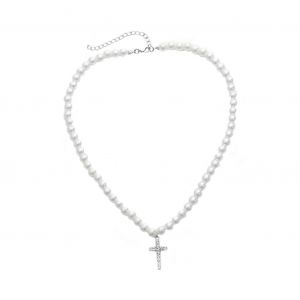 Collier Pendentif Croix Pour Femme, D&eacute;licat Collier De Perles Pour La Clavicule, Bijou L&eacute;ger Pour No&euml;l, La Saint-Valentin, La F&ecirc;te Des M&egrave;res - Neuf
