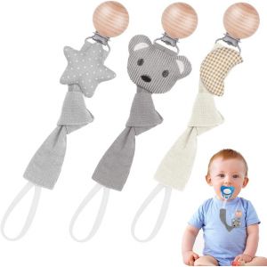 Attache Tetine Coton,3pcs Attache Sucette Avec Pince Cha&icirc;ne De T&eacute;tine Tissu Pour B&eacute;b&eacute; Pour Fixer T&eacute;tine Aux V&ecirc;tements De B&eacute;b&eacute; Pour Cadeau De Douche De B&eacute;b&eacute;.[H103] - Neuf