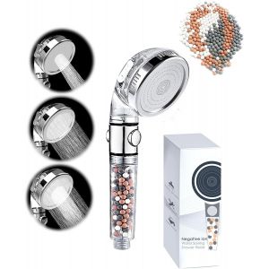 KAL-Pommeau De Douche 4 Modes Avec Bouton Pause Haute Pression Avec Poches, Aide À Sécher La Peau Et La Perte De Cheveux, Meilleur Accessoire De Salle De Bain Pour Une Expérience De Douche (Blanc) - Neuf