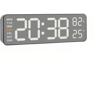 FCHHK-Horloge murale numérique en métal brossé avec 3 niveaux de réglage de la luminosité, variateur automatique, date, semaine, double alarme pour salon, décoration de bureau - Neuf