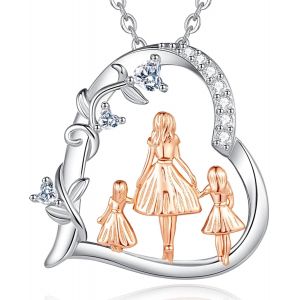 Collier M&egrave;re Et Enfant En Argent Sterling Pour Femme,Pendentif Coeur Maman Avec Enfants,Cadeau De F&ecirc;te Des M&egrave;res Pour Maman &Eacute;pouse,Cha&icirc;ne De 45,7 Cm - Neuf