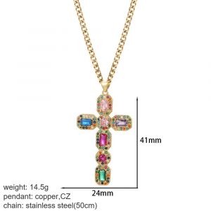 Collier Pendentif Croix Pour Femmes,Couleur Or,Ras Du Cou Pour Notre Dame,Collier Jésus Pour Femmes,Longue Chaîne En Acier Inoxydable,Colliers Amulette-Nk019goldac23049g3- - Neuf