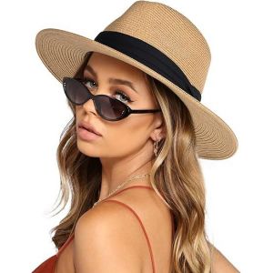 Chapeaux De Soleil Pour Les Femmes, Les Hommes, Réglable À Large Bord D'été Chapeau De Panama, Upf 50+ Protection Uv, Pliable Pliable De Paille Chapeau De Plage - Neuf