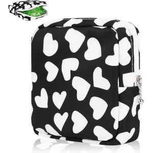 KALANKA-1 Pièces Pochette Serviette Hygiénique avec Zippée Tampons Trousse Rangement Sac Maquillage Petite Pochette Femme Tissu Coton Trousse Toilette Voyage Kit Fille Cadeau Anniversaire Noël - Neuf