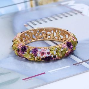 Chicslick-Bracelets De Fleurs En &Eacute;mail Color&eacute; Pour Femmes,Bracelets De Gravure Florale Vintage,Bijoux,Bangle D[X47] - Neuf