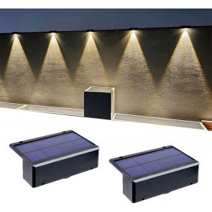 Gjfty-Lot De 2 Lampes Solaires D'extérieur Ip65 - Applique Murale Led - Blanc Chaud - Éclairage De Clôture - Lampe Décorative - Neuf