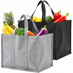 MEVRONISSHOP-Lot de 2 Sac de XXL Courses&iquest;41x33x26cm Sacs de Courses et Cabas R&eacute;utilisables avec Poign&eacute;e pour le Shopping, Pique-nique, Voyage, Plage, Cadeau, Promotion&iquest;Gris + Noir&iquest; - Neuf