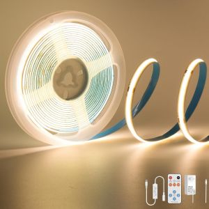 Bande Led Cob Blanc Chaud 3000k, 3m 1440leds 24v Cri93 Kit Ruban Lumineuse Cob Lumineux Dimmable Avec T&eacute;l&eacute;commande Rf Et Alimentation Cob Led Pour Miroir,Plafond,Cuisine,Armoire,Placard - Neuf