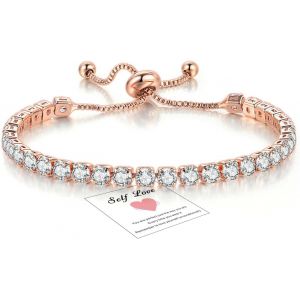 Bracelet Argent Tennis Flash 5a Zircon Cristal Bracelet R&eacute;glable Bracelet Avec Carte Cadeau Pour Amis M&egrave;re Femme - Neuf