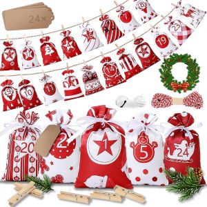 Calendrier de l'avent Sac 24 Sac de Calendrier de l'Avent un Cadeau de No&euml;l Sacs avec Cordon de serrage sacs de Jute Surprise de No&euml;l Sacs de Bonbons Sacs Petits Articles dans un Sac de Rangement - Neuf
