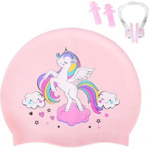 Bonnets De Bain En Silicone Pour Enfants,Bonnet De Natation Imperméable Pour Garçons Filles De 2 À 8 Ans,Pour Cheveux Longs Et Courts,Avec Bouchons D'oreille Et Pince-Nez - Neuf