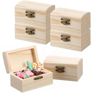 Tianyi-Petite Boîte En Bois, Coffre Au Trésor Rectangulaire, Mini Coffre Au Trésor En Bois, Kit De Bricolage, Pour Rangement Et Décoration, 6 Pièces - Neuf