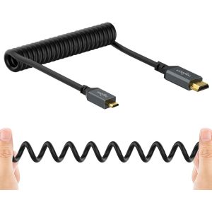 TIANYI-C&acirc;ble Spiral&eacute; Micro HDMI vers HDMI, HDMI M&acirc;le vers Micro HDMI M&acirc;le Spiral&eacute;, C&acirc;ble Micro HDMI vers HDMI torsad&eacute; Supporte 3D 4K 60Hz (0,3M-1,5M) - Neuf