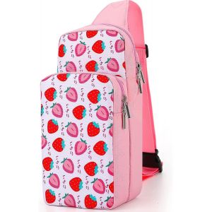 Sac De Voyage Mignon Pour Switch Oled Lite &iquest; Motif Fraise, Bandouli&egrave;re Portable, L&eacute;ger Et Spacieux - Neuf
