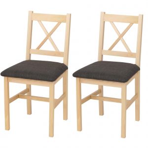 Lot de 2 chaises de salle &agrave; manger HWC-F77, chaise avec dossier, chaise de cuisine, bois massif, tissu, style cottagenaturel, rembourrage noir - Neuf