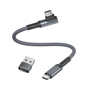 Câble USB C vers USB C 100W à Angle Droit avec Adaptateur USB 0.3M,Type C Câble PD Charge Rapide pour MacBook,iPhone 15 16 Max,iPad Pro 10th Air 4 5 Mini 6,Samsung Galaxy S23 S24 A72 A73,Z Flip Fold 3 - Neuf