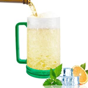 Chope À Bière Pour Congélateur, Verre Biere Refrigerant, 45 Cl Chope À Bière Double Paroi, Verre À Bière En Plastique, 15.5 Cm, Chope À Bière Avec Anse, Pour Boissons Glacées (Vert) - Neuf