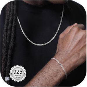 Trahoo-Chaine Homme Argent 925, Collier Homme Argent, Bracelet Homme Argent, 3mm/5mm Chaîne Pour Hommes Chaîne En Argent Hypoallergénique Bijoux Homme Garçon 18/20/22 Pouces - Neuf
