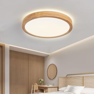 Plafonnier Led, 24W 30Cm Plafonniers Bois Blanc Naturel 4500K Moderne Rond Plafonnier Chambre Luminaire Plafonnier Pour Salon Chambre Cuisine Couloir Salle &Agrave; Manger - Neuf