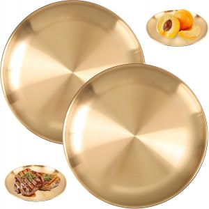 Kalanka-Lot De 2 Assiettes De Pr&eacute;sentation De 20 Cm &iquest; Assiettes En Acier Inoxydable, Plateau De Service, Plateau Rond L&eacute;ger Et Brillant, Assiettes De Camping Qui Conviennent &Agrave; Toutes Les Occasions. - Neuf