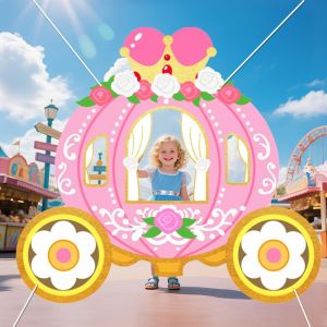 Checarzhn--No1-Porte Photo De Carrosse De Princesse, 160x180cm Décorations De Fête D'anniversaire Princesse Toile Fond Photographique Grand,Carrosse Citrouille Bannière De Couverture De Porte Suspend - Neuf
