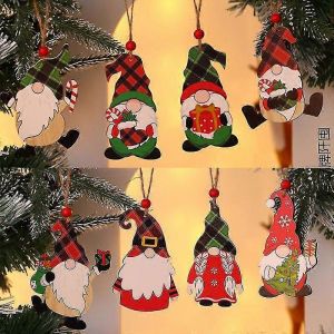 8pcs en bois Gnome Noël ornements d'arbre de Noël,pendentif en bois de Noël,ornements suspendus d'arbre - Neuf