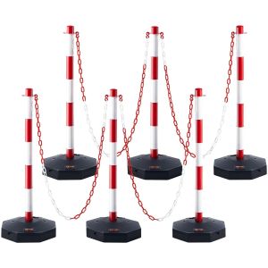 VornixorSarlshopPoteau de Signalisation 6PCs Poteau de D&eacute;limitation sur Socle Remplissable Hauteur R&eacute;glable C&ocirc;ne de Signalisation Longue Chaine 2 m pour Contr&ocirc;le de Circulation Chantier Parking Rouge - Neuf