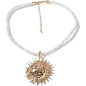 Kal-Grand Collier Pendentif Soleil Pour Femmes Plaqué Or Fait Main Boho Martelé Chaîne De Corde De Tournesol Colliers Réglables Mode Chic Plage Fête De Vacances Bijoux 19 Pouces - Neuf