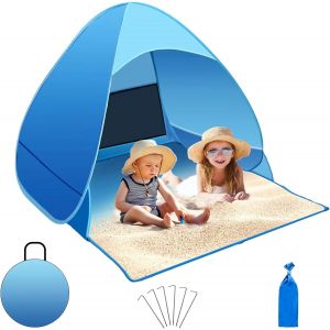 Checarzhn--No1-Tente De Plage Pop Up, Tente De Plage Automatique, Portable Abri De Plage, Avec Protection Uv 50 +, Avec Sac De Transport Et Piquets Pour Famille Plage, Jardin, Camping - Neuf