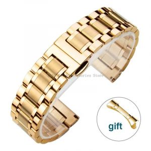 Typi-12 13 14 15 16 17 18 19 20 21 22 23 24mm Bracelet De Montre En Acier Inoxydable Extrémité Incurvée Bracelet En Métal Hommes Femmes Bracelet Universel|Gold|12mm - Neuf
