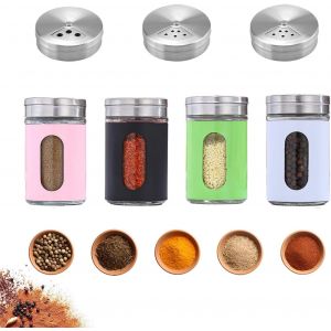 4 Pcs Petits Pots À Épices Ronds,Pot A Epices Quatre Couleurs,3 Tailles De Trou,Stockage D'épices Verre,Pour La Cuisine,Le Stockage Des Épices - Neuf