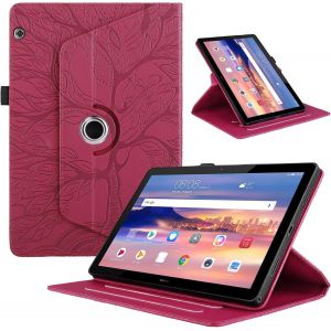 Kal-Coque Pour Huawei Mediapad T5 10.1 Pouces 2018 Tablette Etui Rotatif 360 Housse Pu Cuir Flip Support Protection Cover Case Pour Huawei Mediapad T5 10.1"" Tablette Coque,Rouge Arbre - Neuf