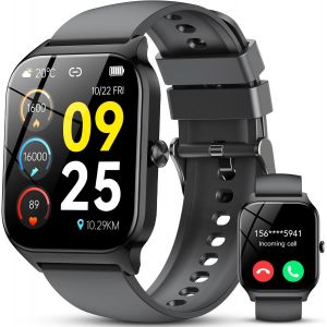 KAL-Montre Connect&eacute;e Femme Homme, 1,85"" Noir Brillant Smart Watch Avec Voix, 115+ Mode Sport Smartwatch Avec Podom&egrave;tre/Saturation D'Oxyg&egrave;ne Par Impulsion/Surveillance Du Sommeil, Pour Ios Android - Neuf