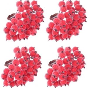 400pcs Artificielle Rouge Des Baies De Houx De No&euml;l Guirlande De Fournitures Couronne De No&euml;l D&eacute;corations, Cadeau De No&euml;l Pour La D&eacute;coration &Agrave; La Maison - Neuf