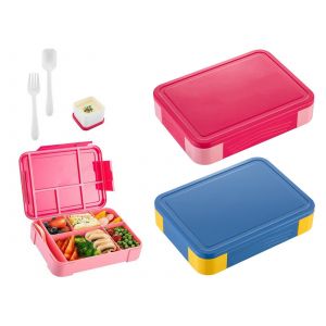 Bo&icirc;te &Agrave; Bento &Eacute;tanche &Agrave; 2 Compartiments Avec Couverts - Rose Rouge Et Bleu - Neuf