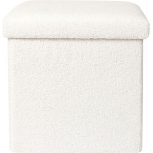 Ulteronixshop-HD0058, Coffre Pouf Pliable Bouclette Blanc, Natural Crush, Mobilier, Assise, Pouf et Coussin de Sol, 38x38x38 cm, Hauteur Assise 38 cm, Blanc - Neuf