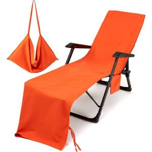 ERYI-Housse De Chaise De Plage Longue En Microfibre, Serviette De Plage Avec Poches De Rangement, Housse De Transat Pliable Et Légère Pour Bain De Soleil, Jardin (Orange) - Neuf
