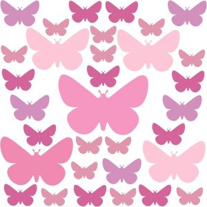 ERYI-32 Stickers Muraux Enfants Papillons - Autocollants Décoration Murale Chambre Bébé - Facile À Poser Rose - Neuf